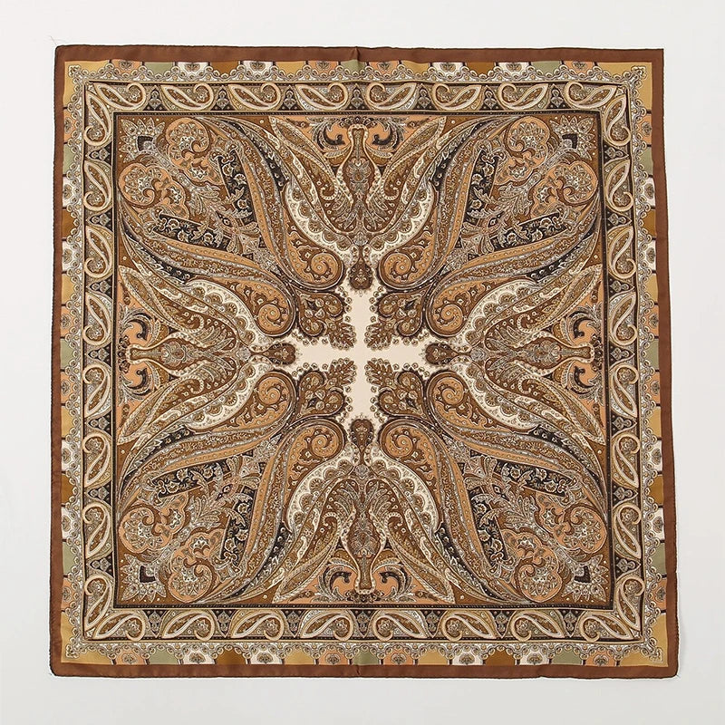 Bohemian Floral Silk Scarf – Luxury Square Satin Wrap for Hair, Neck & Hijab