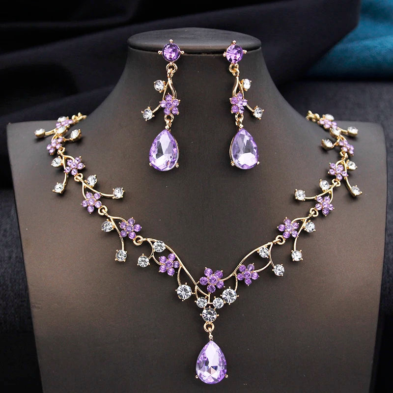 Rhinestone Water Drop Bridal Set – Sparkling Choker Necklace & Earrings for Brides