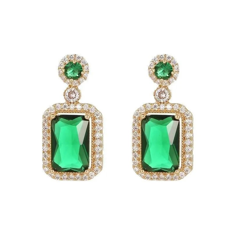 Emerald Crystal Titanium Steel Jewelry Set – Light Luxury Pendant, Ring & Earrings for Women