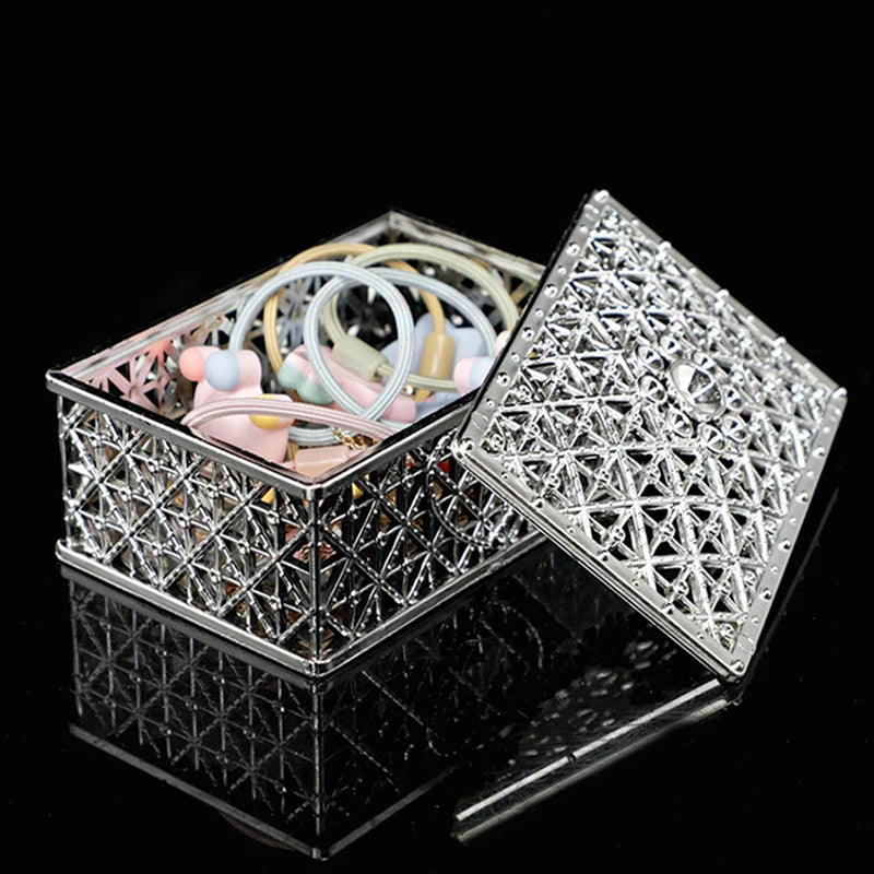 2-Piece Mini Treasure Jewelry Boxes – Silver Hollow Flower Cases for Rings, Earrings & Necklaces