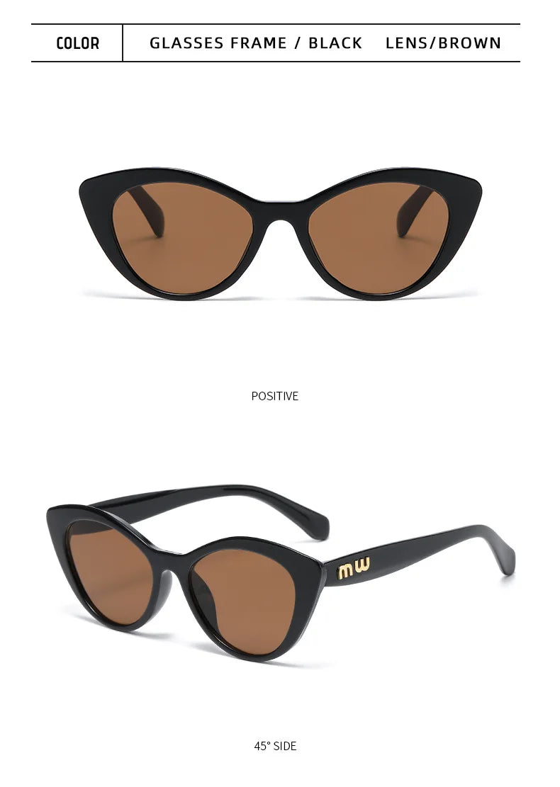 Cat Eye Sunglasses – Black & Leopard Small Frame UV400 Designer Style