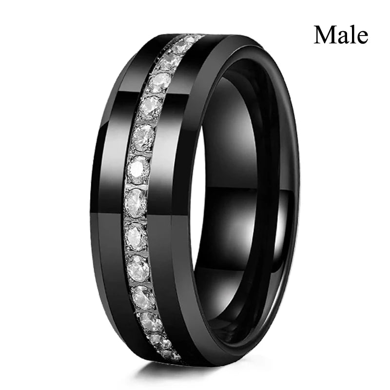 Couple Ring Set – Red Rhinestone Women’s Band & Stainless Steel Celtic Dragon Men’s Ring, Romantic Wedding Style