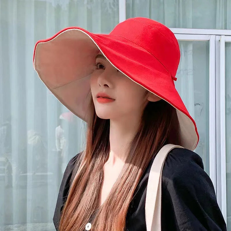 Wide Brim UPF 50+ Sun Hat – Double-Sided Anti-UV Beach & Hiking Cap for Women