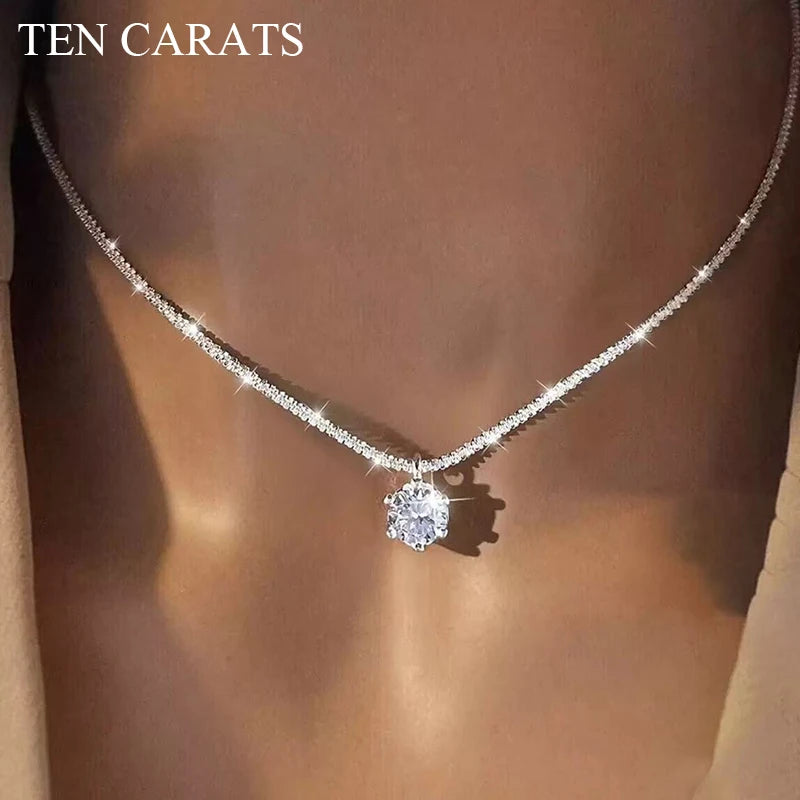TEN CARATS S925 Moissanite Crown Necklace – VVS1 GRA-Certified Luxury Pendant for Women