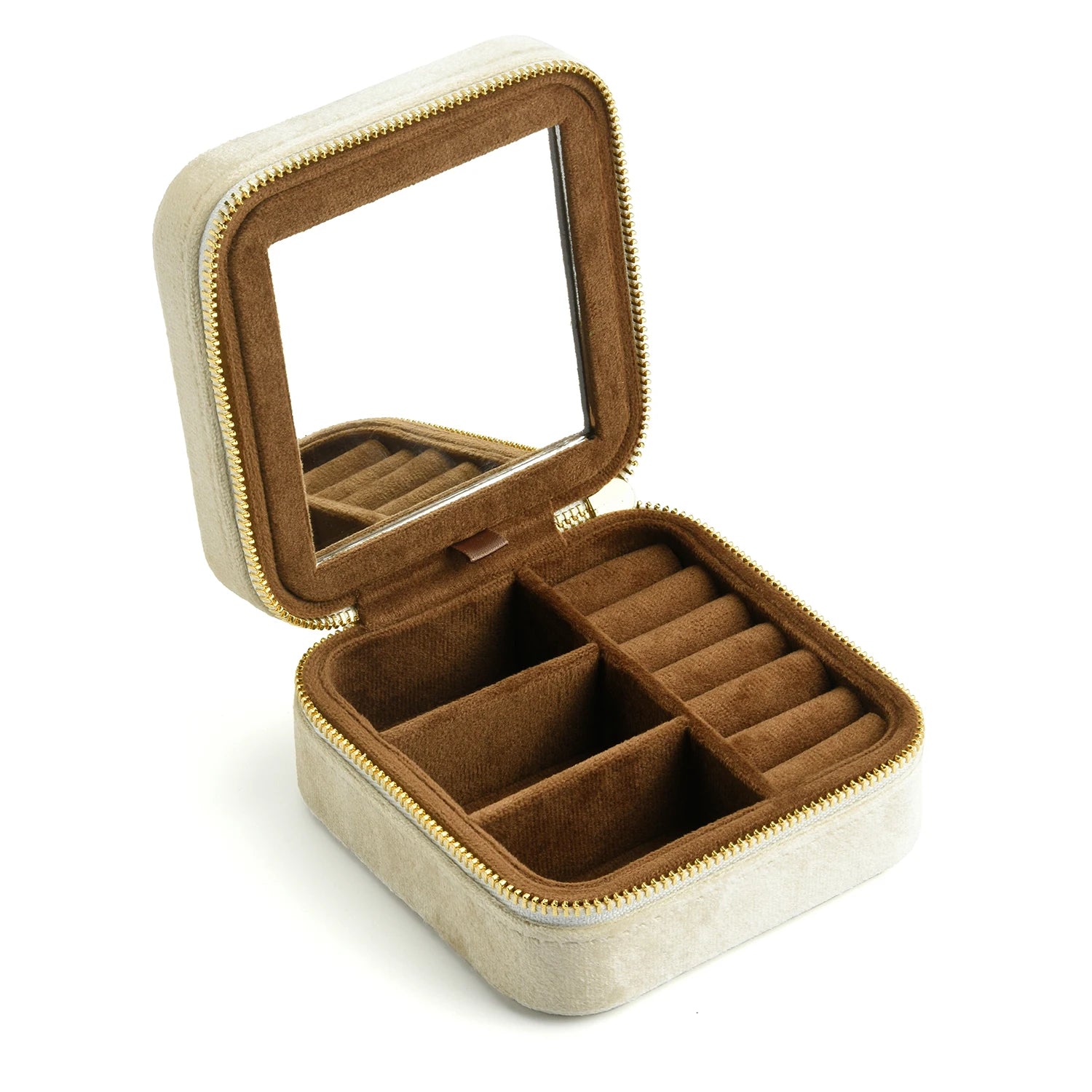 TAIMY Vintage Velvet Jewelry Box – Retro Green Travel Ring Case with Mirror