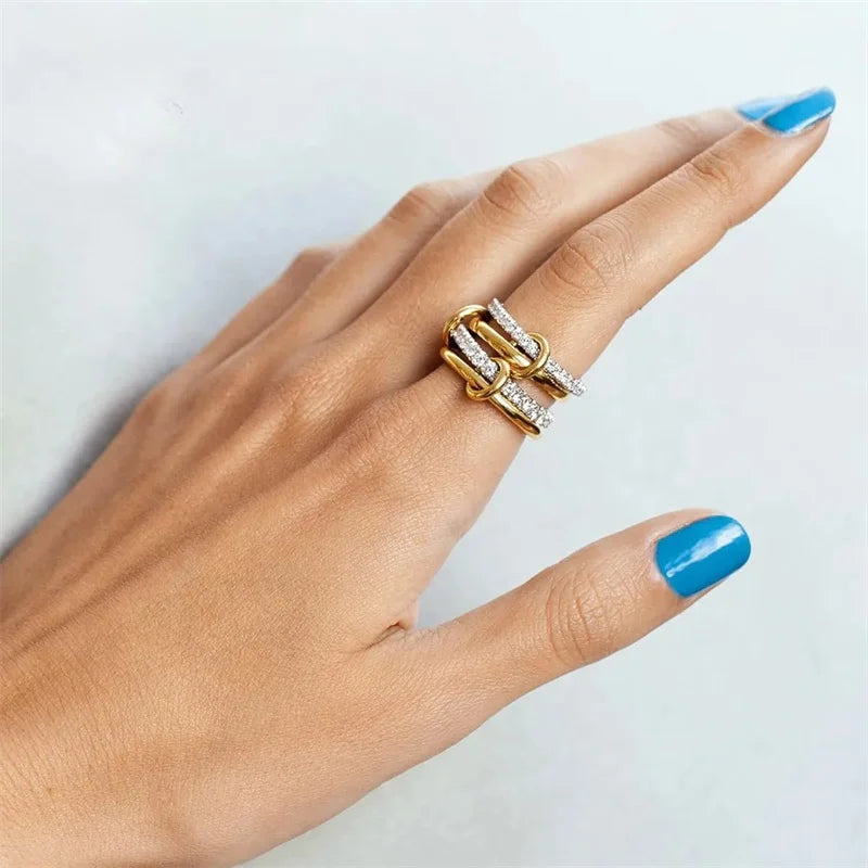 Two-Tone Four-Band Copper Ring – Hypoallergenic Stacking Style for Young Women
