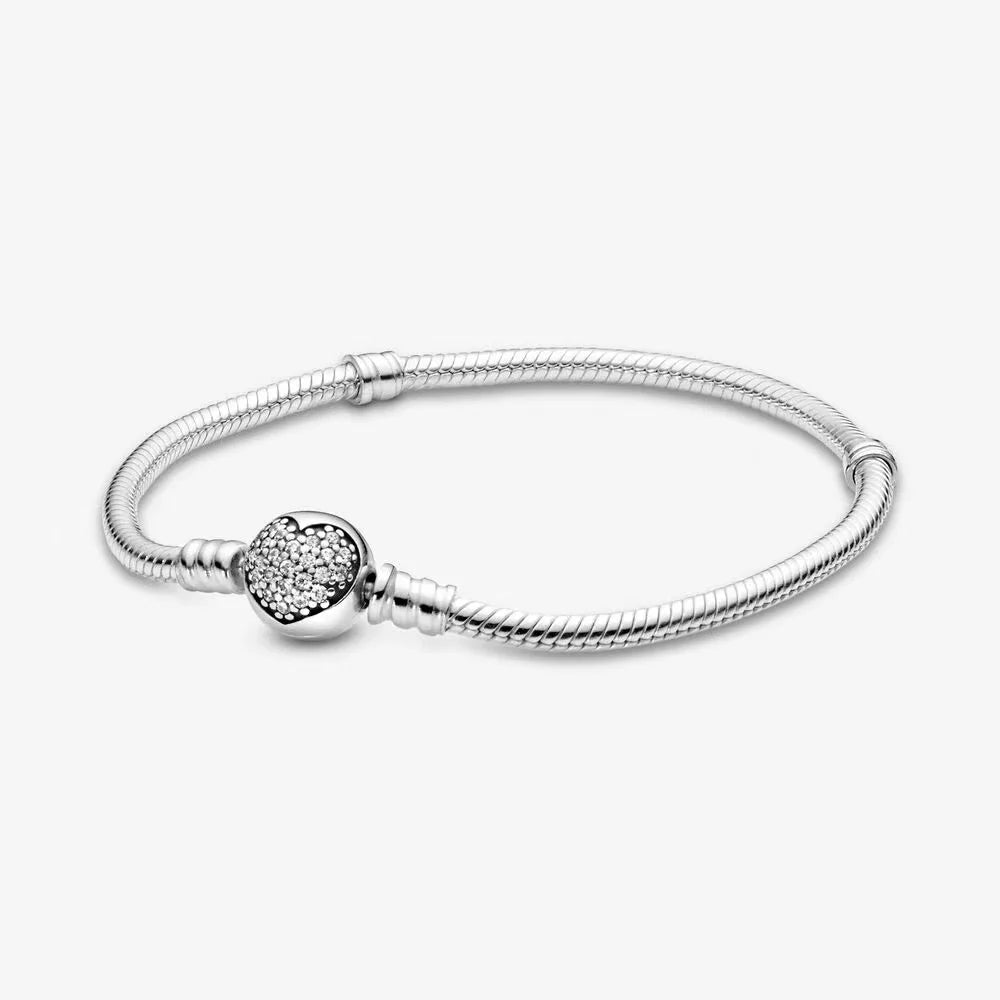 925 Silver Flower Charm Bracelet – Elegant Snake Chain Design for Women