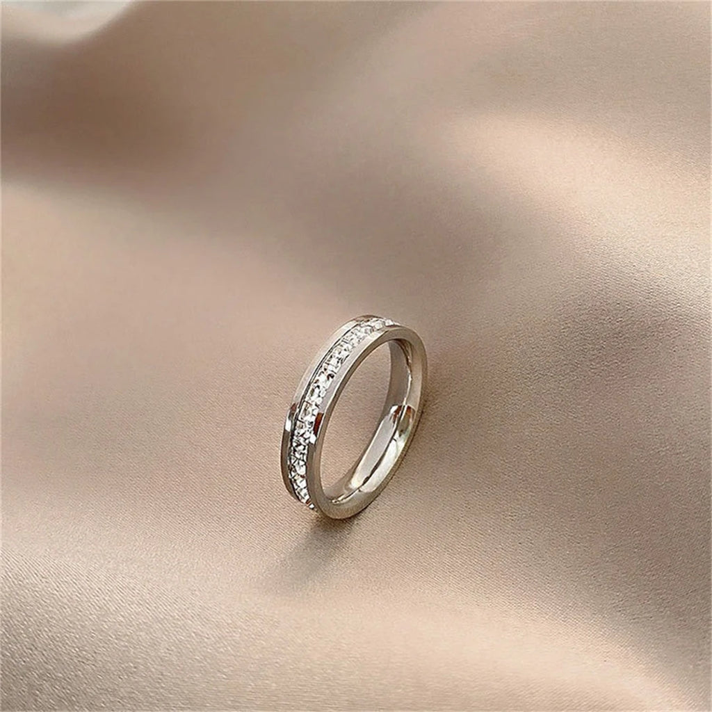 Rose Gold Double-Row Zircon Ring – Romantic Square-Cut Stainless Steel Band for Weddings & Parties