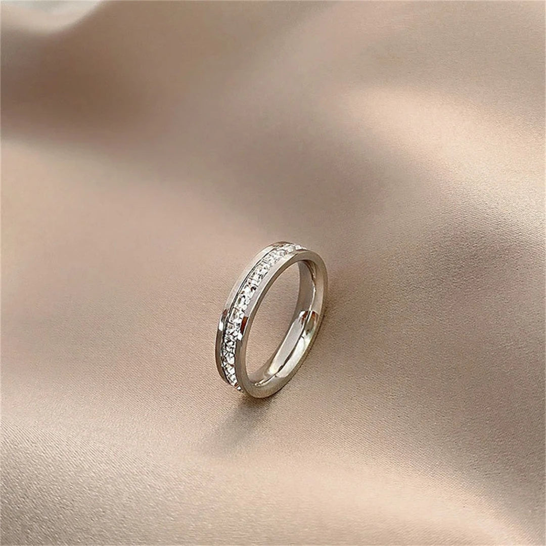 Rose Gold Double-Row Zircon Ring – Romantic Square-Cut Stainless Steel Band for Weddings & Parties