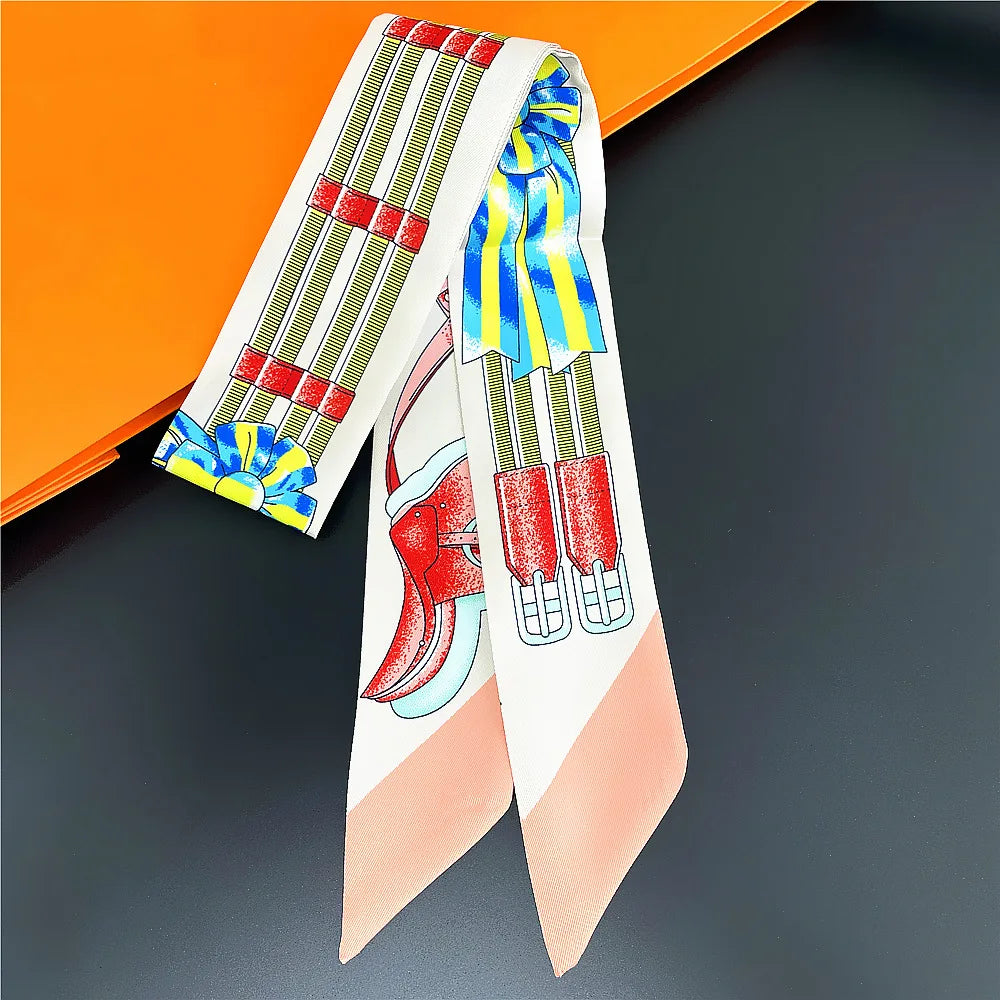 Gorgeous Saddle Print Silk Scarf – Elegant 2023 Designer Style for Hair, Bags & Neck