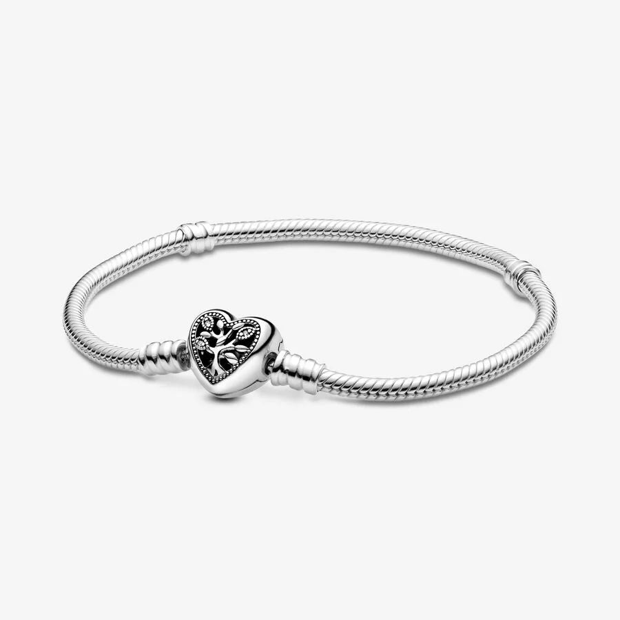 925 Silver Flower Charm Bracelet – Elegant Snake Chain Design for Women