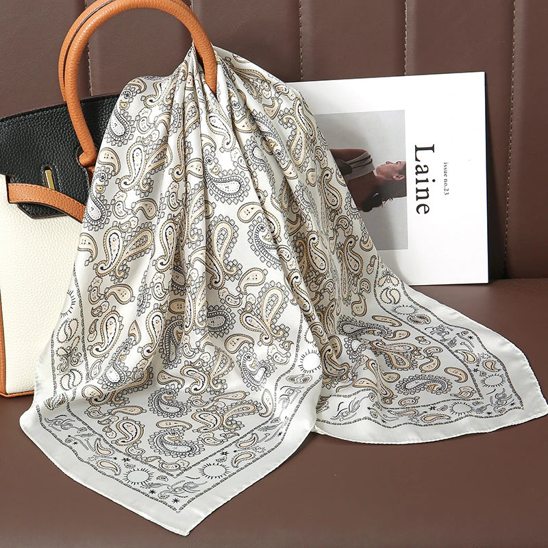 Luxury Silk Satin Scarf – 2023 Square Print Design for Women’s Hijab, Hair & Neck Styling