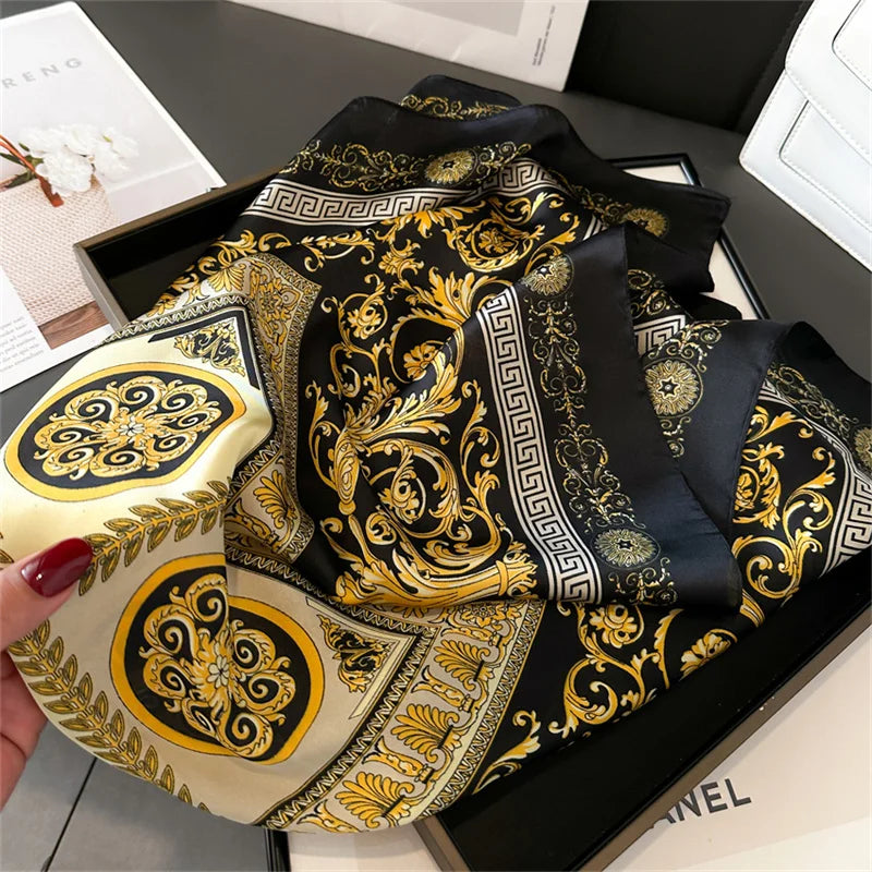 Printed Silk Scarf – Luxury Square Pashmina for Hair, Neck & Head Styling