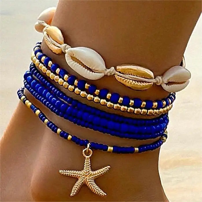 Bohemian Shell & Turquoise Choker – Handwoven Starfish Necklace for Summer Beach Style