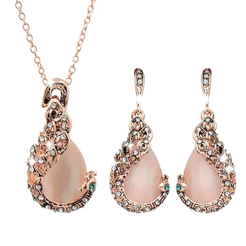 3-Piece Waterdrop Rhinestone Jewelry Set – Elegant Pendant Necklace & Hook Earrings