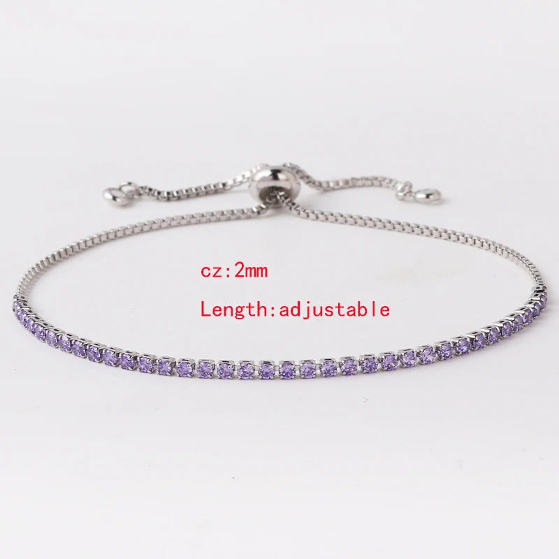 2 mm Adjustable Rainbow Tennis Bracelet – Colorful Zircon Charm for Women
