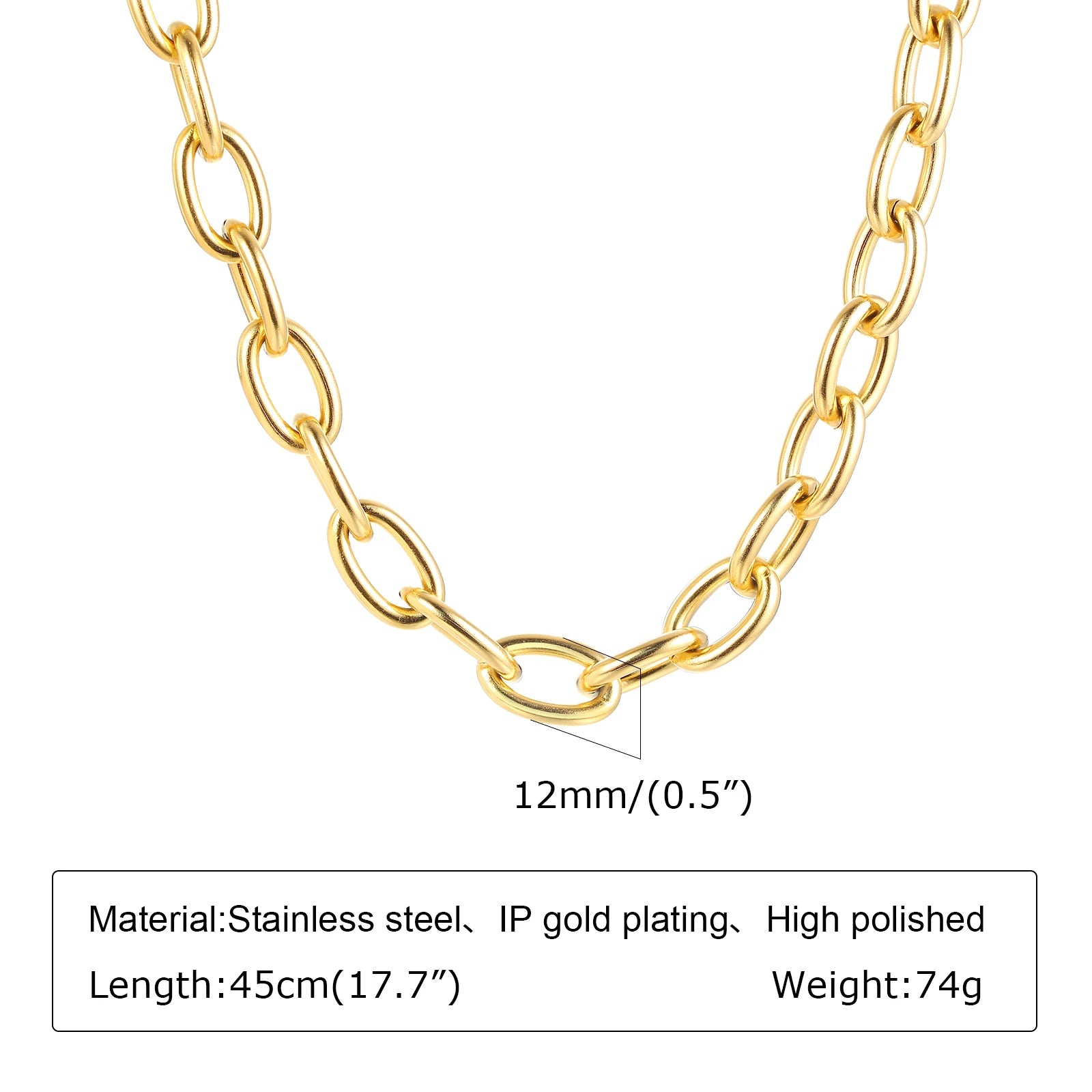 Chunky Gold Link Necklace – Thick Oval Stainless Steel Choker for a Minimalist Look
