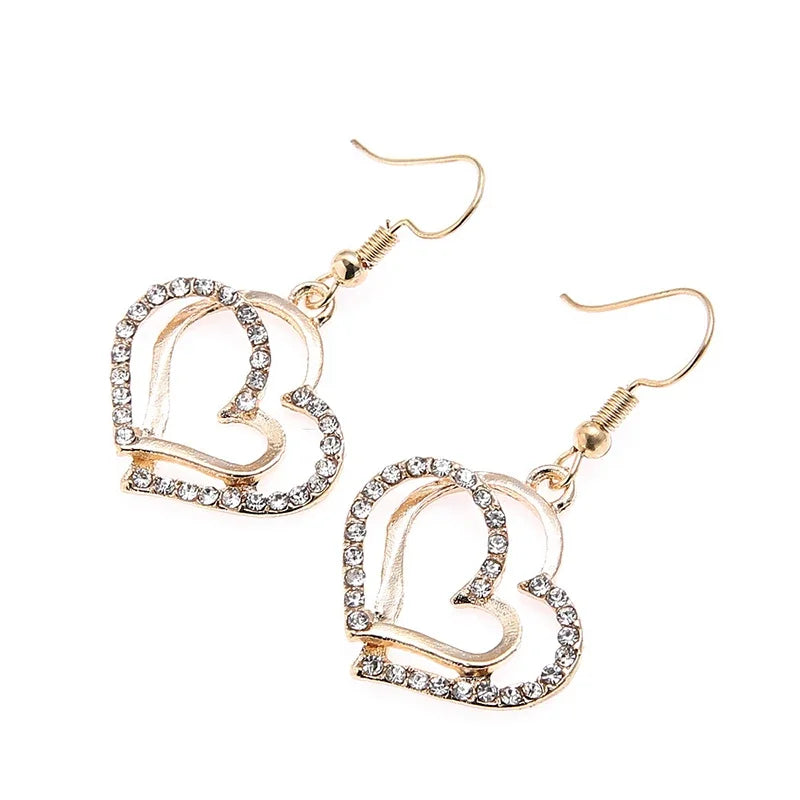 3-Piece Double Heart Jewelry Set – Rhinestone Necklace & Earrings for Women