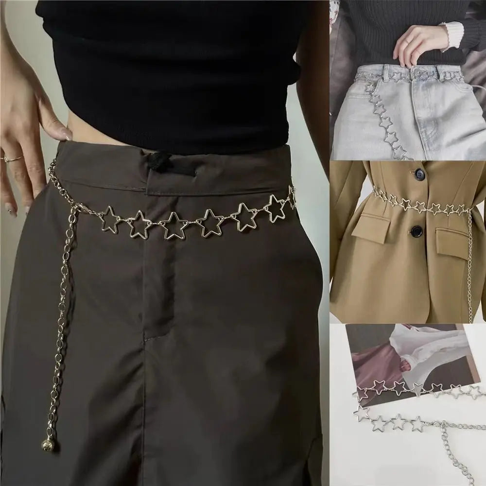 Punk Metal Star Waist Chain – Retro Hollow-Out Belt for Dresses & Outfits
