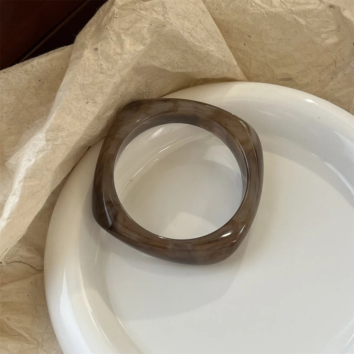 Chunky Translucent Acrylic Bangle – Bold Retro Polygon Design for Women