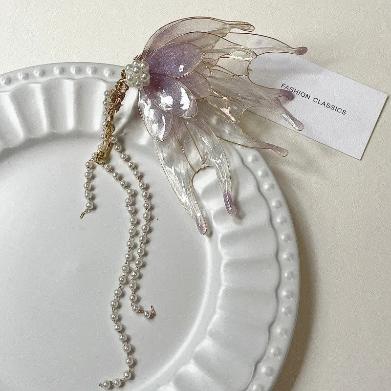 Butterfly & Mermaid Pearl Tassel Ear Cuffs – Elegant Non-Piercing Fairy-Style Earrings