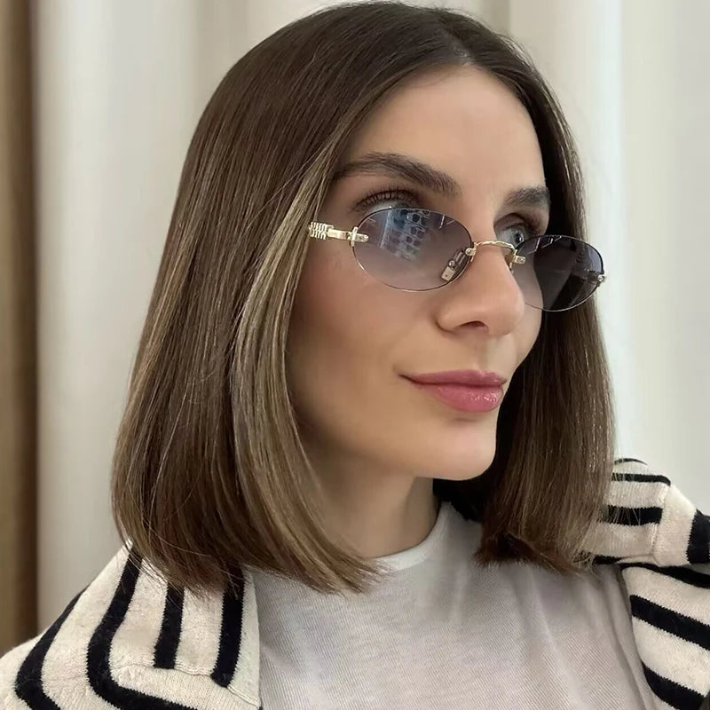 Frameless Oval Sunglasses – Luxury Summer Shades with UV Protection