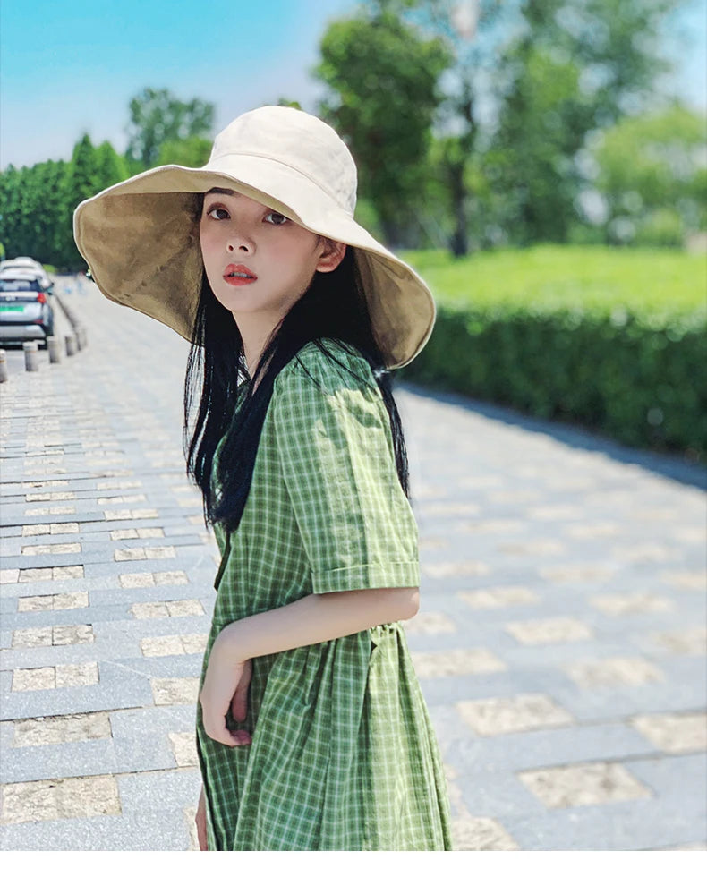 Wide Brim UPF 50+ Sun Hat – Double-Sided Anti-UV Beach & Hiking Cap for Women