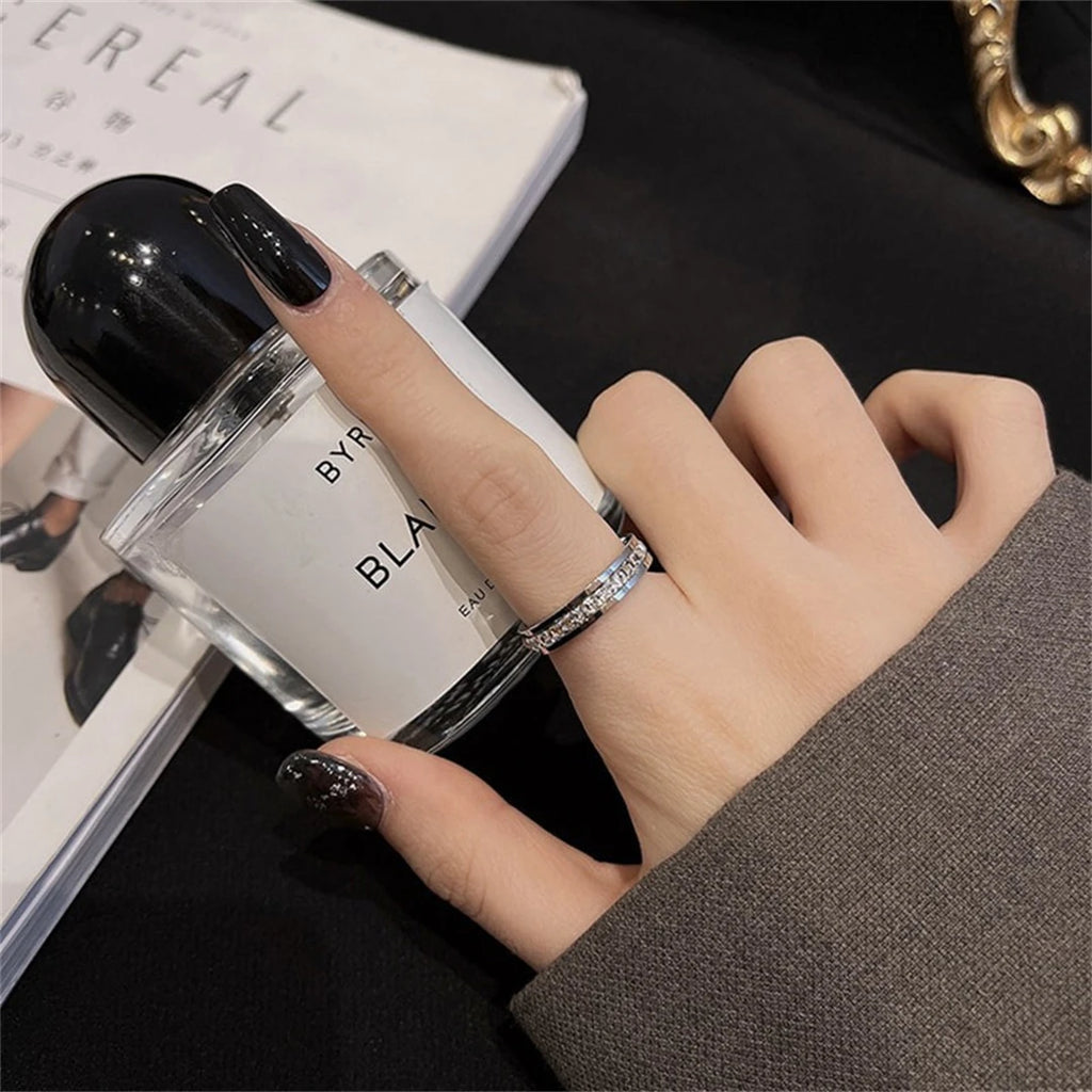 Rose Gold Double-Row Zircon Ring – Romantic Square-Cut Stainless Steel Band for Weddings & Parties