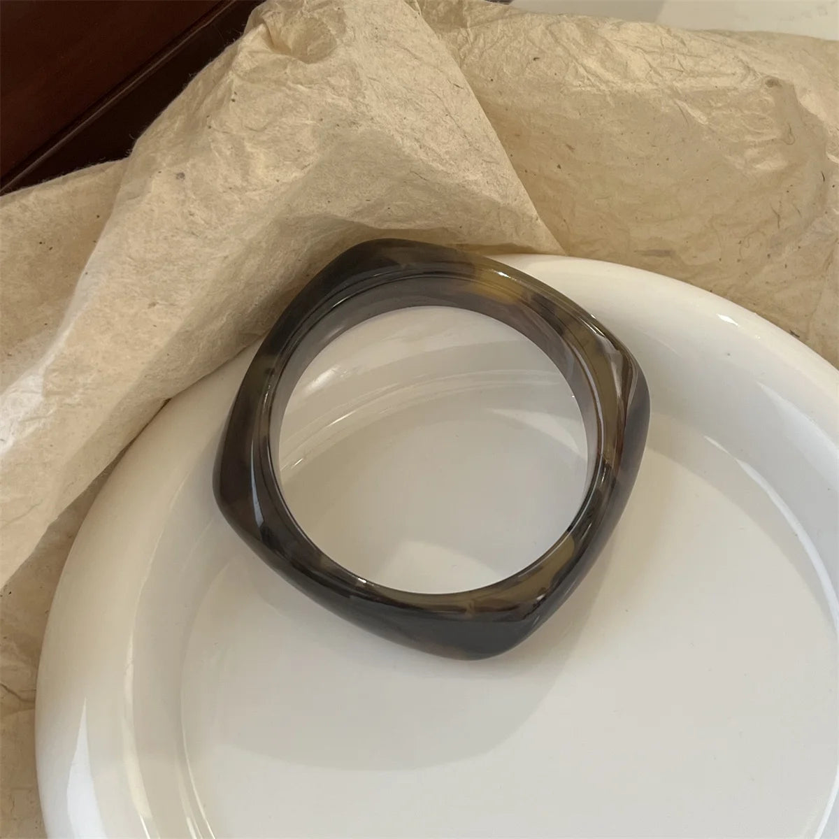 Chunky Translucent Acrylic Bangle – Bold Retro Polygon Design for Women