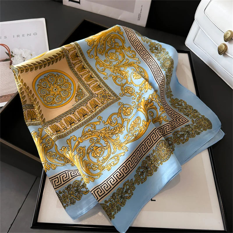 Printed Silk Scarf – Luxury Square Pashmina for Hair, Neck & Head Styling