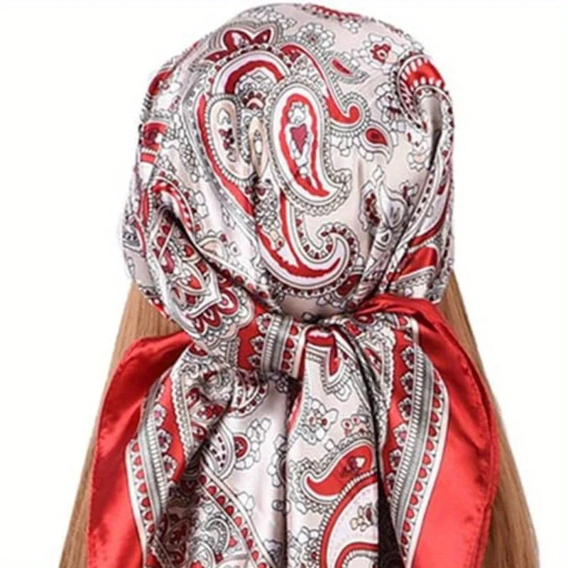 Luxury Silk Square Scarf – Elegant Satin Shawl & Headband Wrap for Women