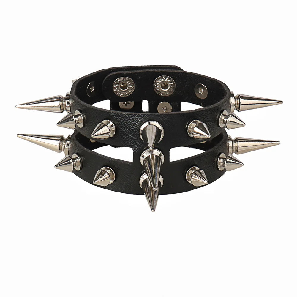 Punk Studded Leather Bracelet – Adjustable Gothic Rivet Cuff for Men & Women