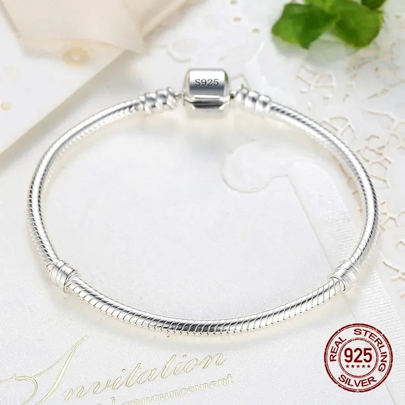 Handmade 925 Sterling Silver Charm Bracelet – Smooth Snake Chain for Women