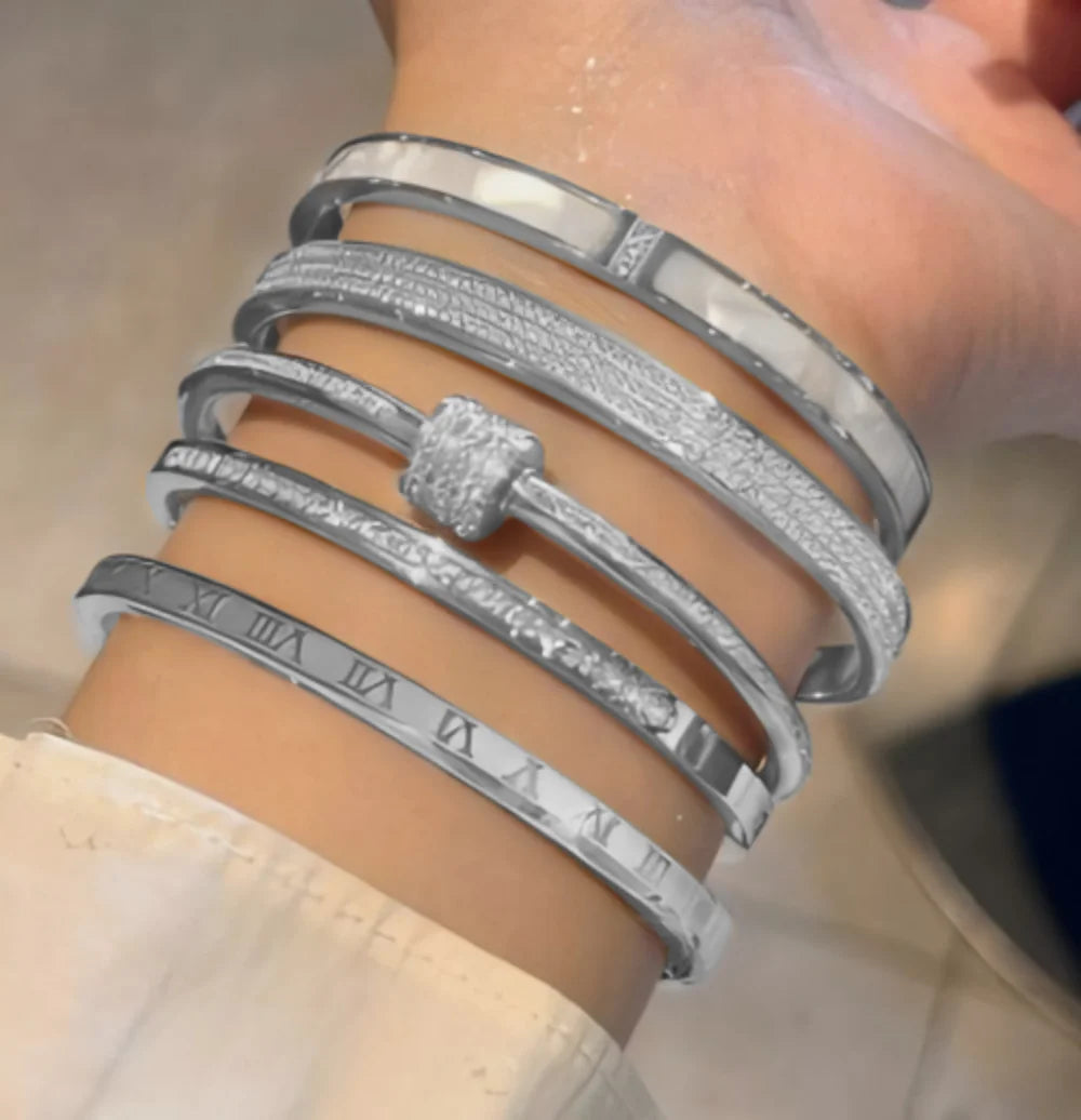 Yupsk Titanium Steel Couple Bracelet – Shiny Zircon Inlay in Gold or Silver for Him & Her