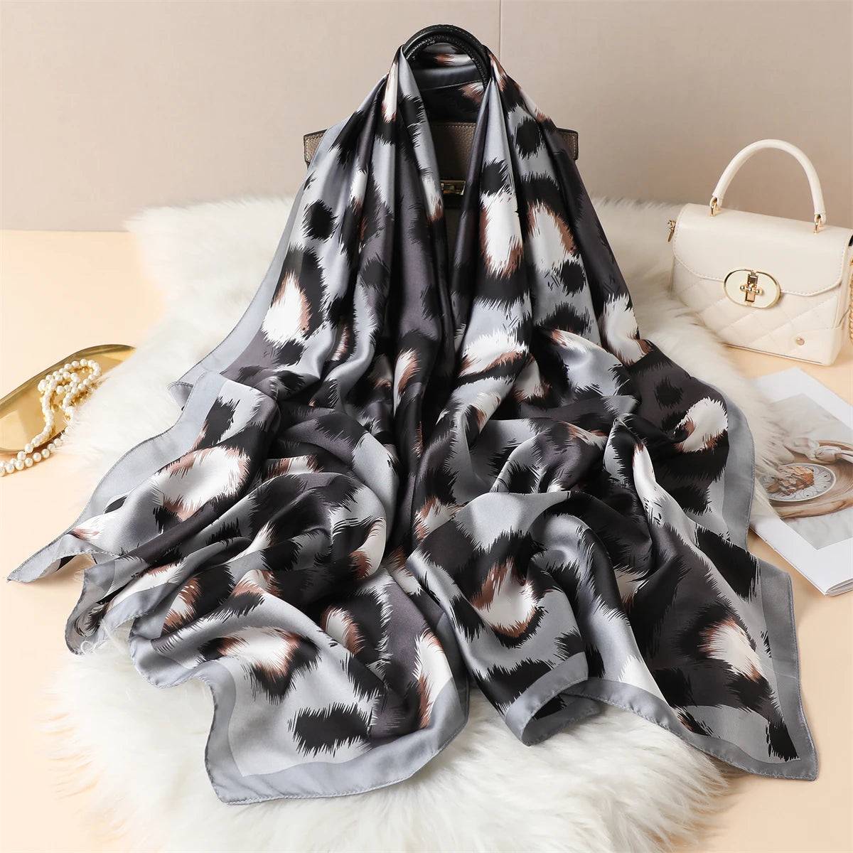 Luxury Silk Satin Scarf –  Large Wrap for Women, Elegant Beach & Hijab Style