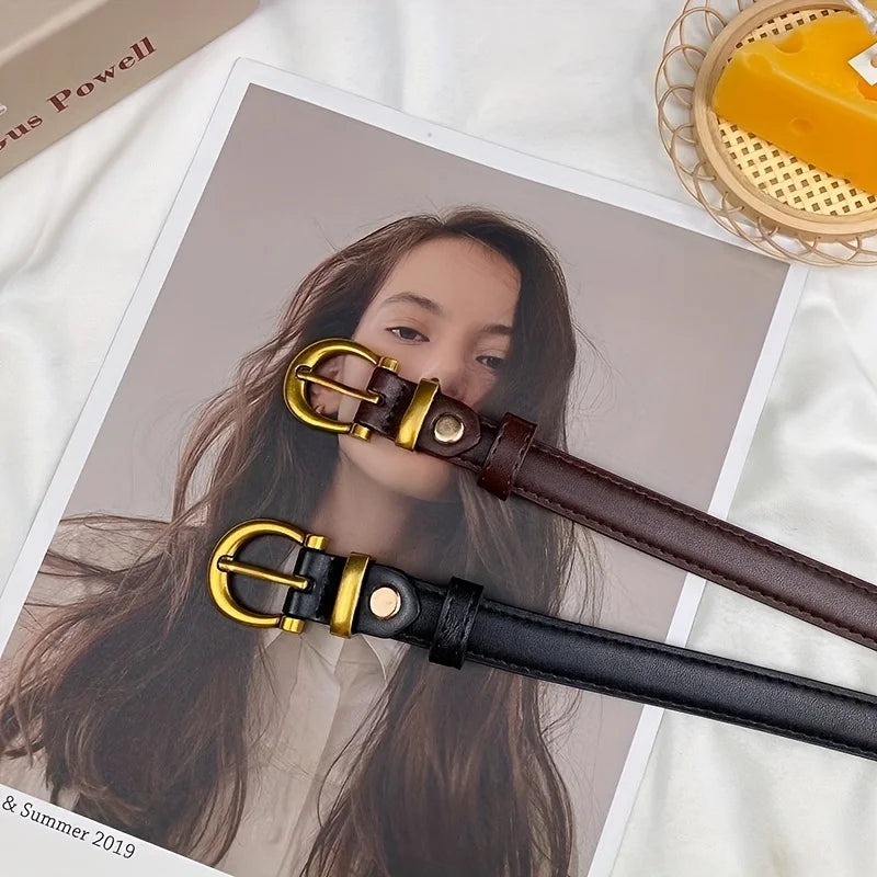 Retro Thin Belt – Simple Antique-Style Cut-Edge Jeans Belt for Women & Teens