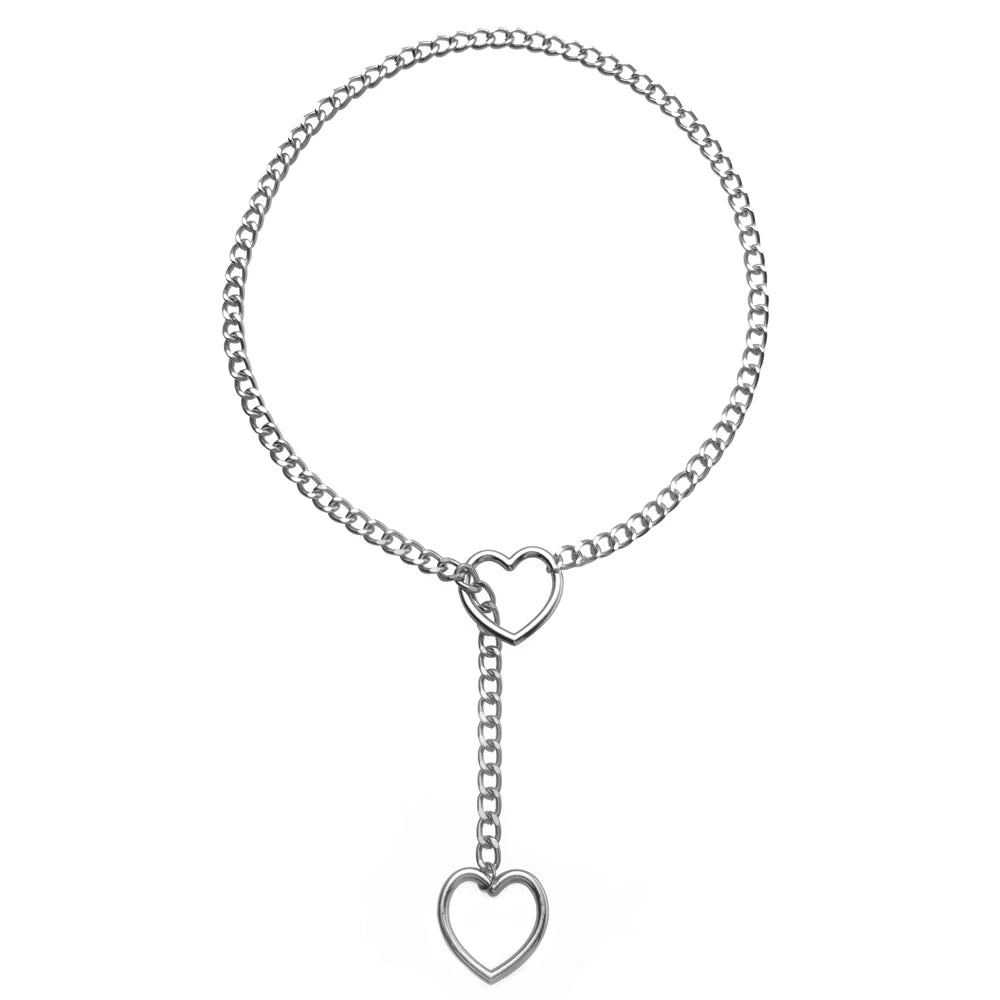 Heart Slip Chain Choker – Punk Rock Adjustable Love Necklace for Women