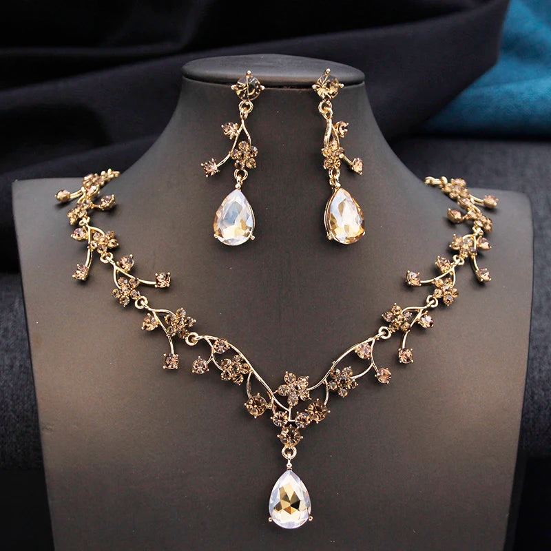 Rhinestone Water Drop Bridal Set – Sparkling Choker Necklace & Earrings for Brides