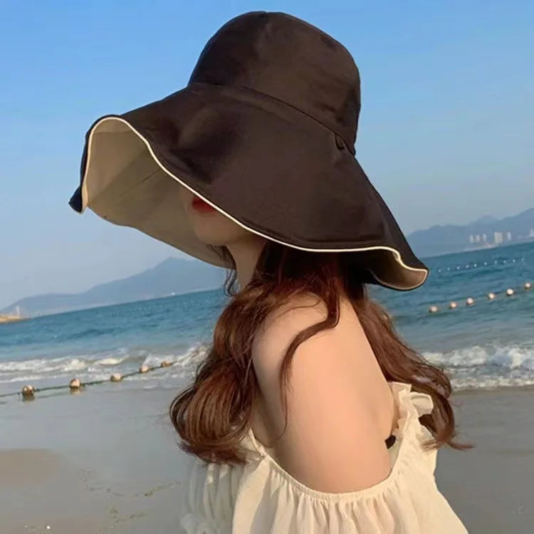 Wide Brim UPF 50+ Sun Hat – Double-Sided Anti-UV Beach & Hiking Cap for Women