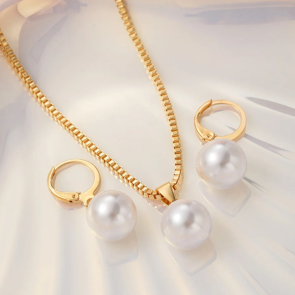 Fashion Pearl Jewelry Set – Simple Dainty Necklace & Dangle Earrings for Daily Wear or Parties