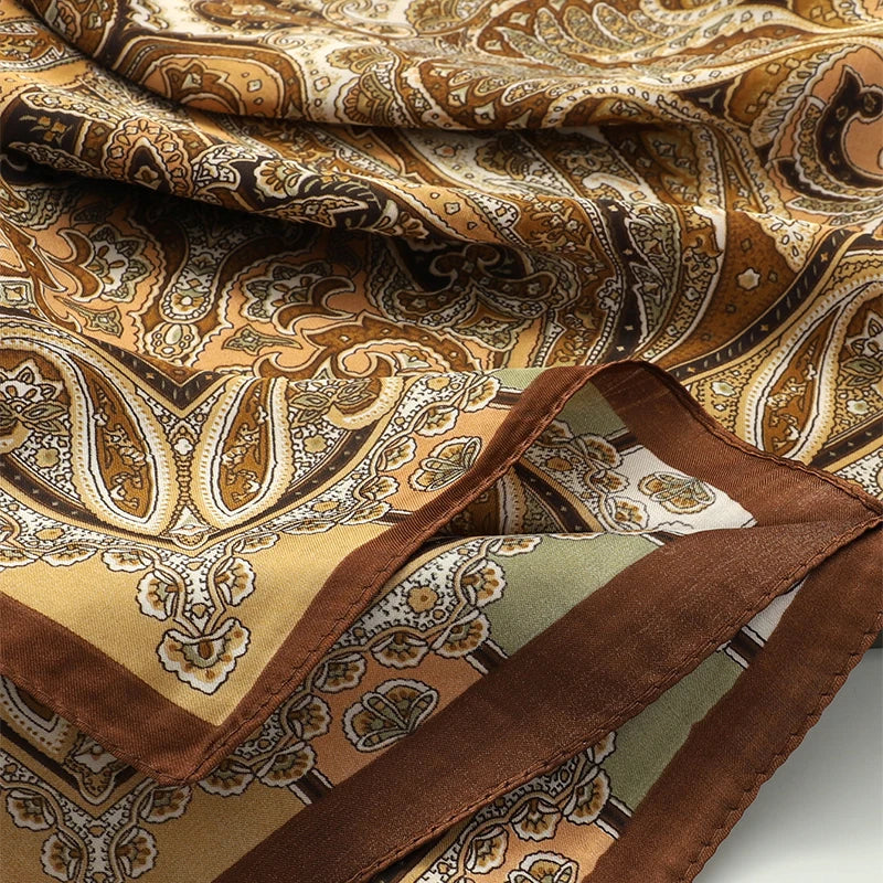 Bohemian Floral Silk Scarf – Luxury Square Satin Wrap for Hair, Neck & Hijab