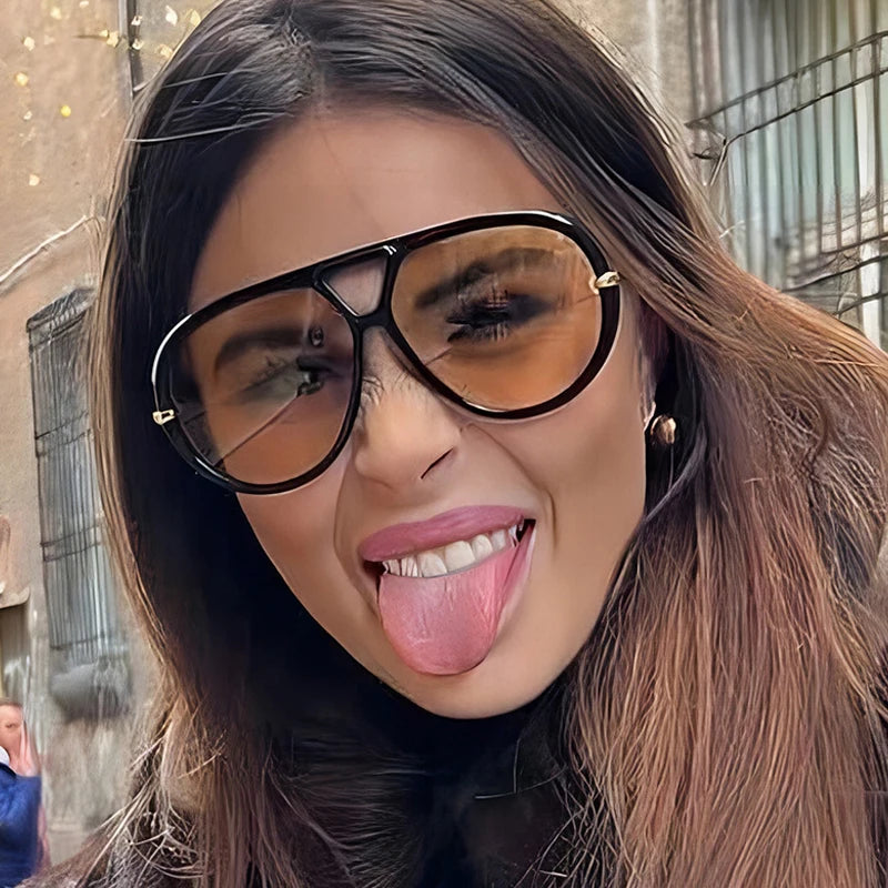 Oversized Oval Pilot Sunglasses – 2025 Luxury Metal Frame UV400 Vintage Shield Style