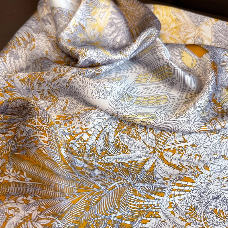 Bohemian Floral Silk Scarf – Tropical Print Square Satin Wrap for Hair, Neck & Hijab