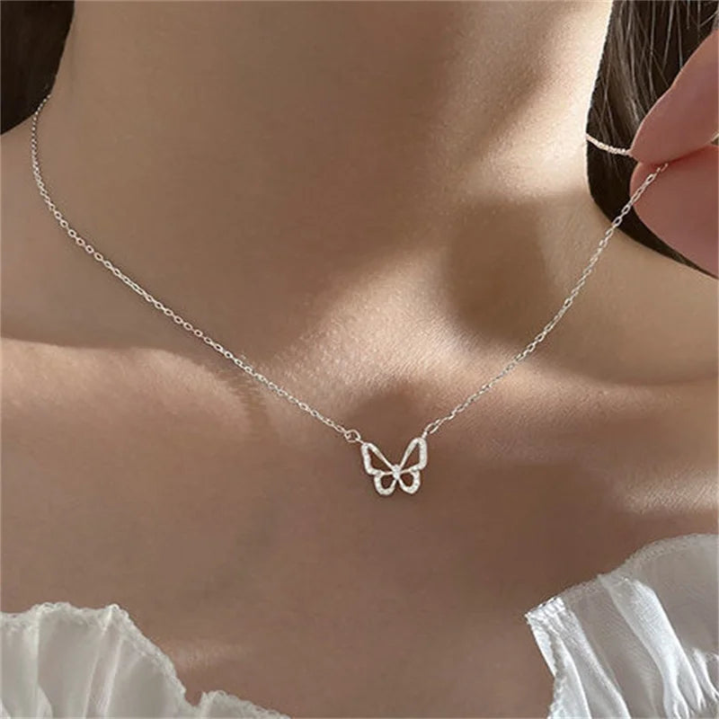 Hollow Crystal Butterfly Necklace – Elegant Classic Pendant for Women