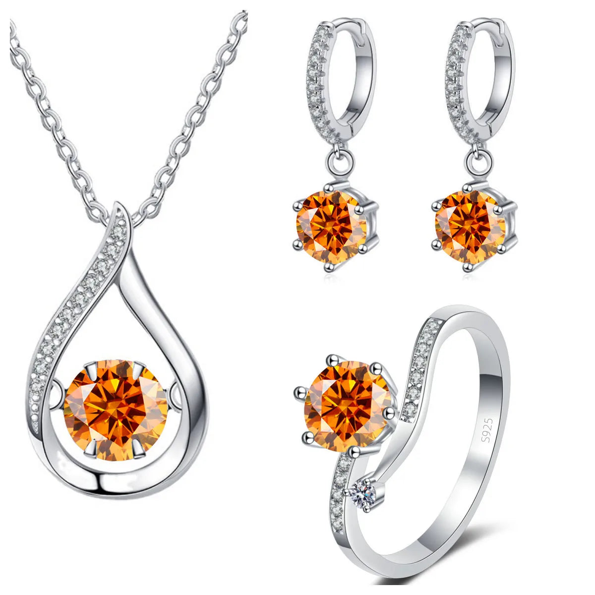 925 Silver Moissanite Jewelry Set – Solitaire Necklace, Ring & Stud Earrings for Men or Women