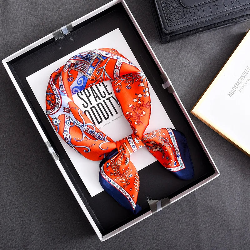 Luxury Floral Silk Scarf – Soft Satin Square Wrap for Hair, Neck & Hijab