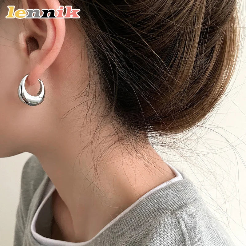 LENNIK Oval 3D Metal Earrings – Elegant, Versatile Design for Work or Casual Wear