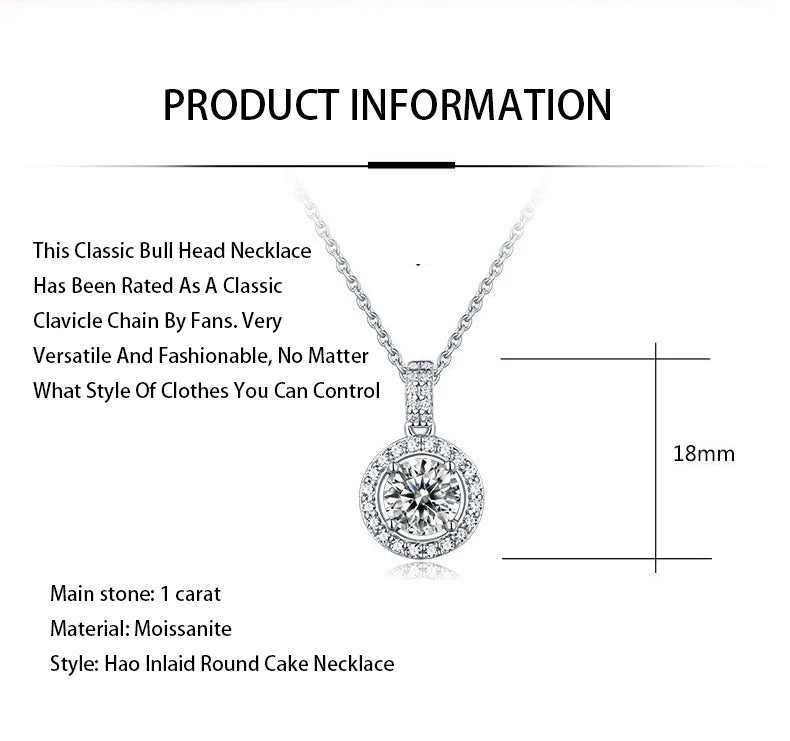 Classic 5 ct Moissanite Necklace – S925 Sterling Silver White Gold Plated Wedding Pendant