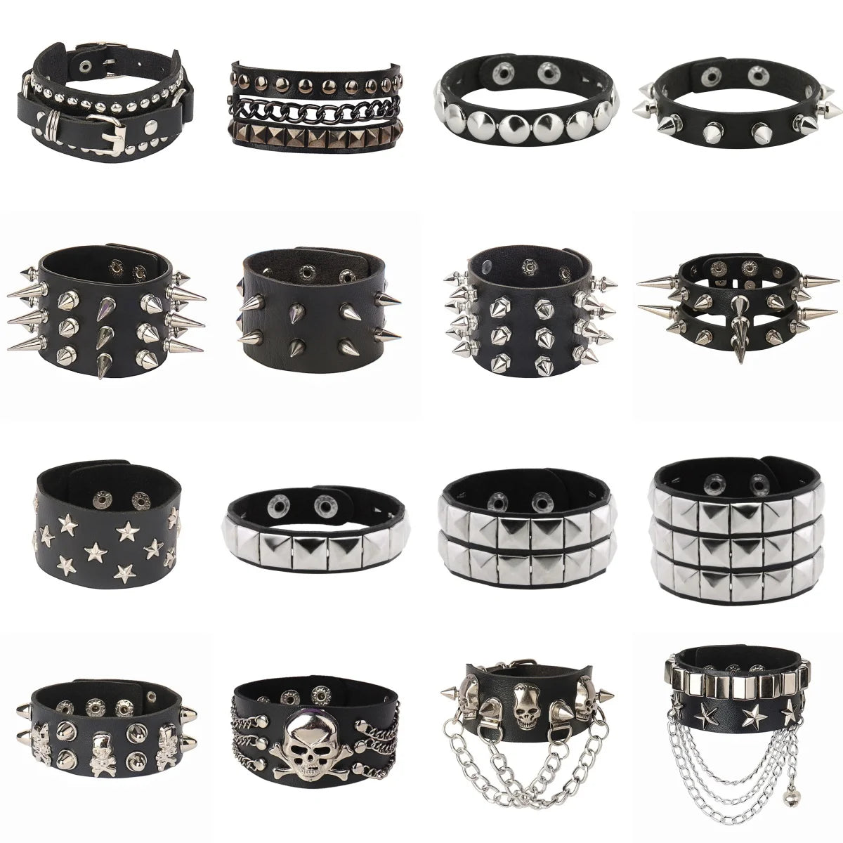 Punk Studded Leather Bracelet – Adjustable Gothic Rivet Cuff for Men & Women