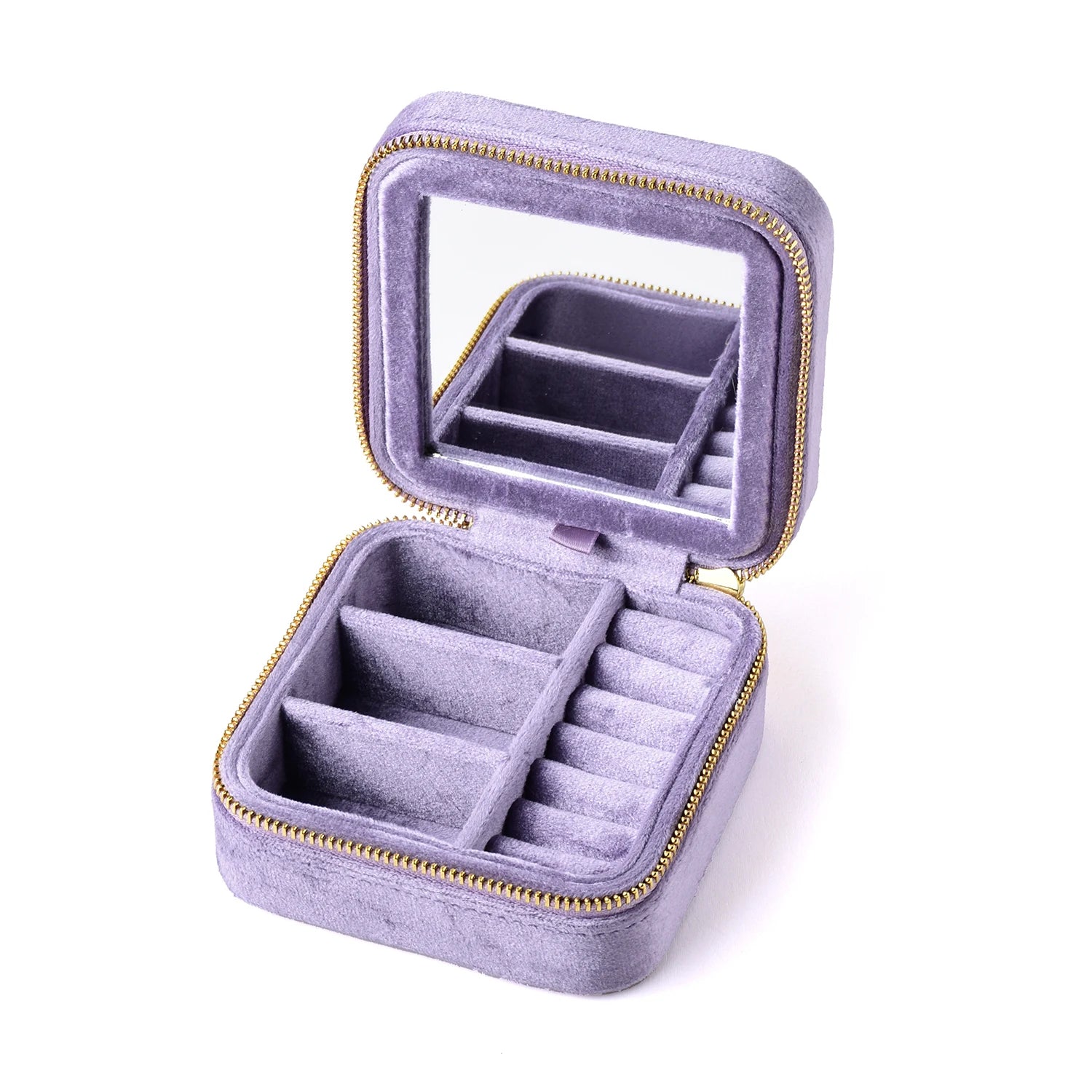 TAIMY Vintage Velvet Jewelry Box – Retro Green Travel Ring Case with Mirror